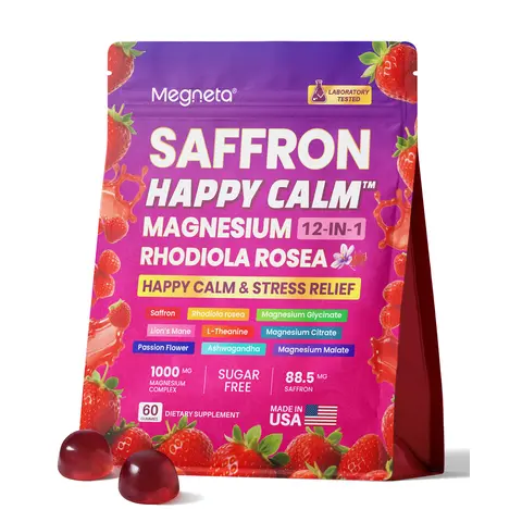 12-in-1 Magnesium Complex Gummies with KSM-66 Ashwagandha & Saffron – Multi-Magnesium Formula with GABA, L-Theanine, Rhodiola & Lion's Mane for Stress Support, Mood & Sleep, 60 Gummies, Sugar Free, Non-GMO Strawberry Flavor