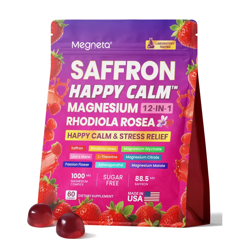 12-in-1 Magnesium Complex Gummies with KSM-66 Ashwagandha & Saffron – Multi-Magnesium Formula with GABA, L-Theanine, Rhodiola & Lion's Mane for Stress Support, Mood & Sleep, 60 Gummies, Sugar Free, Non-GMO Strawberry Flavor