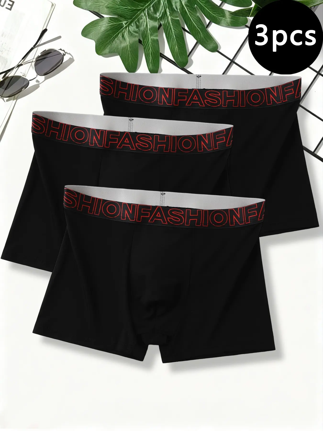 3-pack men's underwear, fashionable waistband black boxer underwear, moisture wicking, soft and breathable, comfortable men's boxer underwear