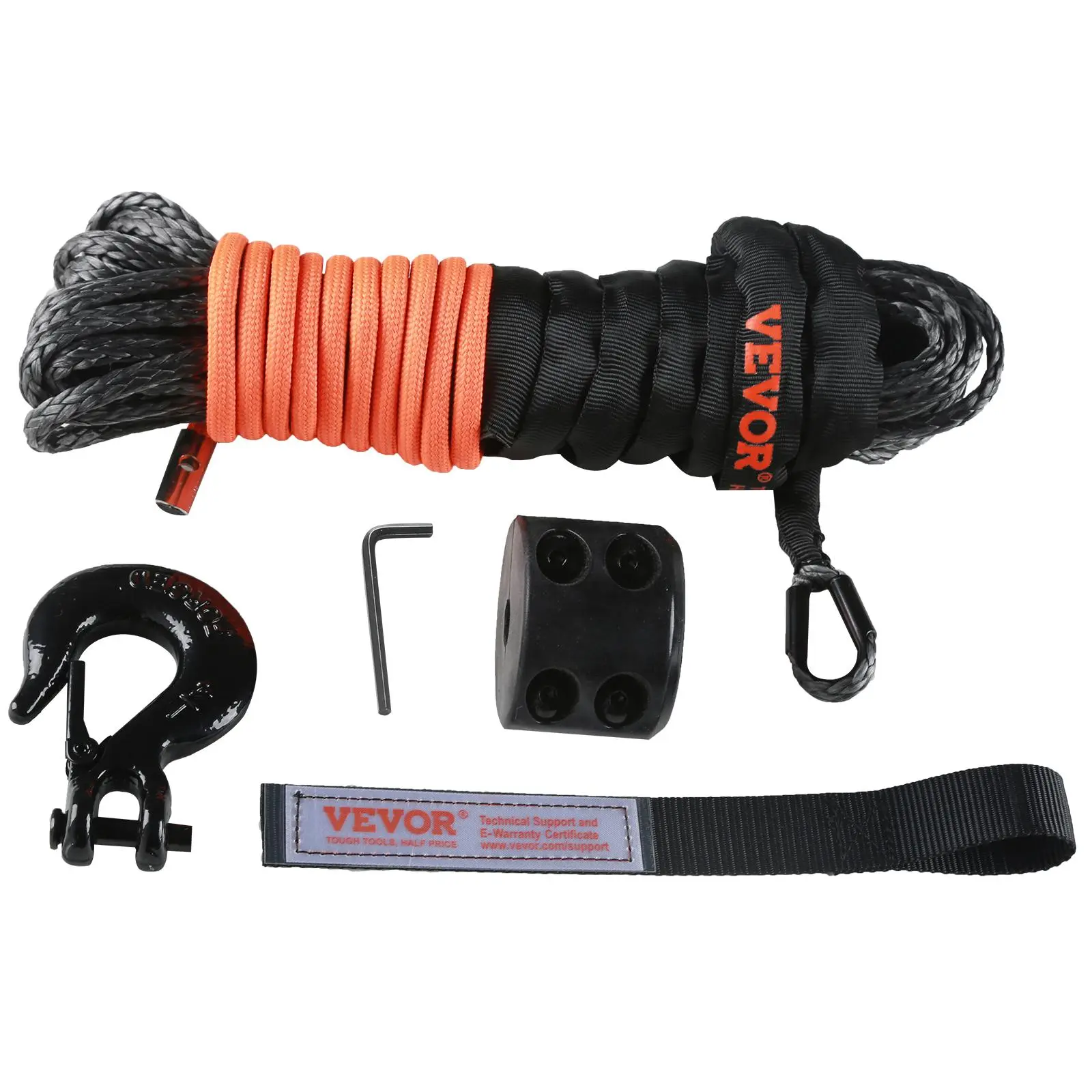 【summerfinds】VEVOR Synthetic Winch Rope,  1/4 Inch x 50 Feet 10,000 lbs Synthetic Winch Line Cable Rope with Protective Sleeve + Stopper + Forged Winch Hook + Pull Strap, Fit for ATV, UTV, Small Vehicle, Pickup