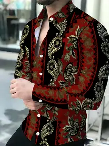 Men's Long Sleeve Casual Shirt with Novelty Pattern