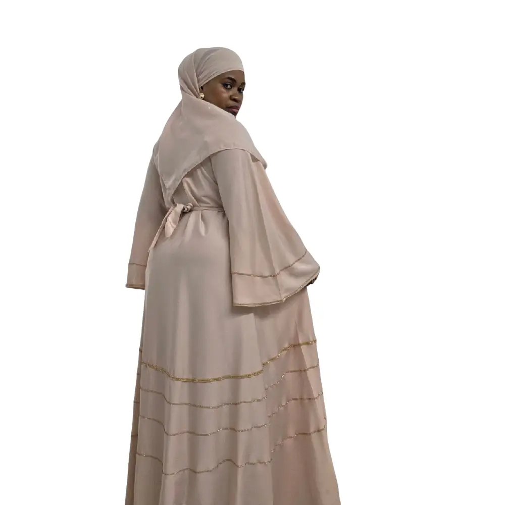 Herglam 3 Piece Elegant Umbrella Shape Abaya - Beige Color with Unique Design Features