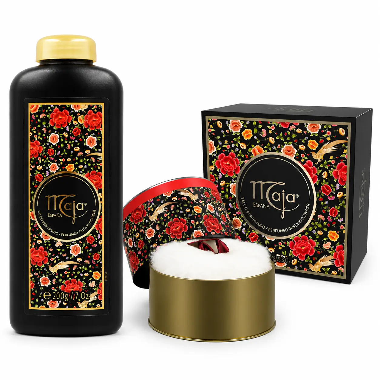 Maja Perfumed Talcum Powder & Dusting Powder Set with Puff – Classic Floral Fragrance, 2-Piece Body Powder Gift Set