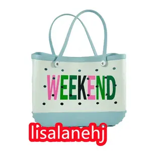 EVA beach basket bag Travel storage tote Bath bag Swimming bag, blue and white picture color washable beach bag for men and women