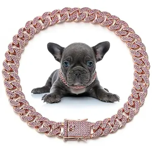 Rose Gold Dog Chain Collar, Crystal Decorated, Designed for Female Dogs, Suitable for Small, Medium, and Large Breeds