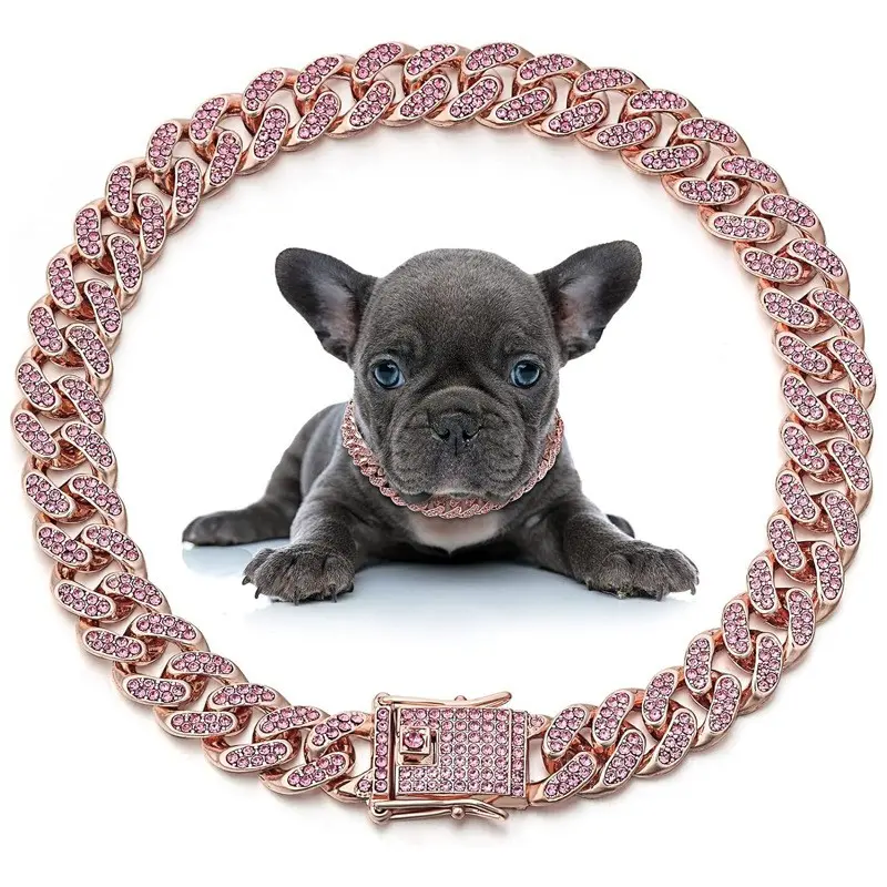 Rose Gold Cute Dog Chain Collar, Crystal Decorated, Designed for Female Dogs, Puppy, Suitable for Small, Medium, and Large Breeds