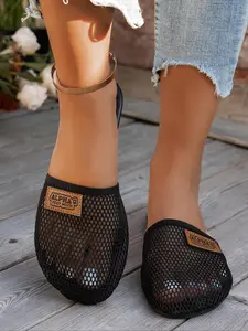 Women's Solid Color Mesh Breathable Slides, Casual Comfortable Flat Sandals for Summer, Lightweight Breathable Shoes for Daily Wear, Girl, Breathable Slippers
