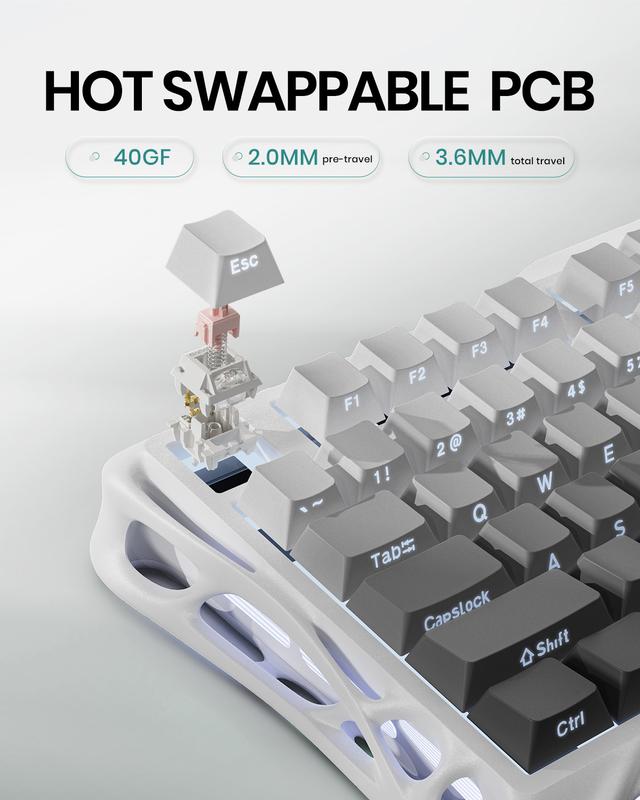 GravaStar Mercury K1 - Gradient White 75% Wireless Mechanical Gaming Keyboard - Aluminum Alloy Exoskeleton, Gasket - Mounted, Hot - Swap Sockets, Linear Switches GravaStar Mercury K1 - Gradient White 75% Wireless Mechanical Gaming Keyboard - Aluminum Alloy Exoskeleton, Gasket - Mounted, Hot - Swap Sockets, Linear Switches