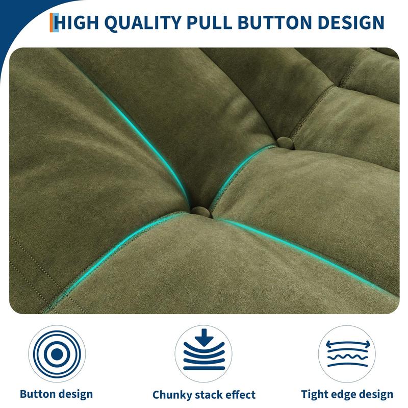 Garvee Bean Bag Couch, Oversized Fireside Chair Bean Bag Sofa with Ottoman for Adults, Togo Loveseat Sofa with High Density Comfortable Foam for Living Room, Bedroom Office, Green