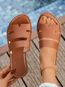 Women's H-Type Hollow-Out Sandals, New 2026 Flat Sole Slippers, Anti-Slip Crocodile Texture, Comfortable All-Day Wear