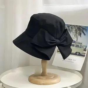 2Pcs Lightweight Breathable Bow Accent Bucket Hat | Casual Versatile Japanese Style Wide Brim Sun Hat, Foldable & Packable Trendy Spring Summer Headwear