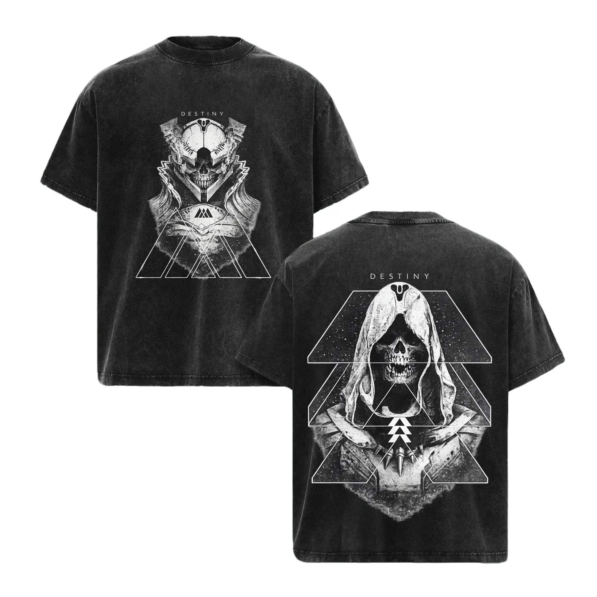Destiny 2 Vintage Wash Tee - Dark Sci-Fi Guardian Shirt, Grim Reaper Graphic Streetwear, Cosmic Horror Oversized Cotton Top, Futuristic Gamer Apparel. Perfect for Y2K Acid Wash Edgy Gaming Clothes, Men Women Casual Heavyweight T-Shirt, Geek Fashion Top!