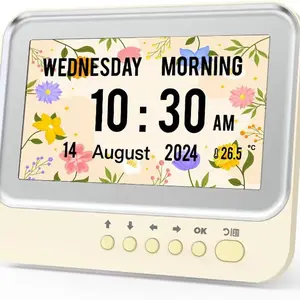 7 Inch Digital Photo Frame Alarm Clock with Audio Photos, 7 Screen Wallpapers, Calendar Temperature Display, over 15 Alarms, Multifunctional Desk Clock