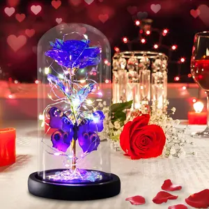 Mothers Day Rose Gifts for Mom, Galaxy Purple Butterfly Rose in Glass Dome, Light Up Forever Roses Birthday Gifts for Women Mom Grandma, Eternal Rose Gift for Her Valentine Mothers Anniversary
