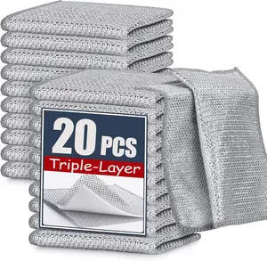 20 Pcs New Upgrade Steel Wire Dishcloth,Double-Layer Steel Wire Cleaning Cloth,Powerful Cleaning Non-Scratch Wire Dishcloth Rag for Cookware, Sinks, Dishes, Stove Tops, 20pack, NA-608