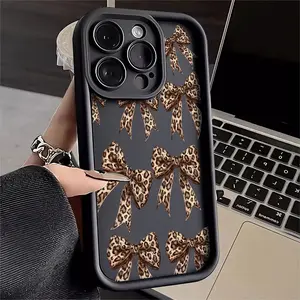 Leopard Bow Phone Case Suitable for Apple iPhone 17 E Air Pro ProMax iPhone16 15 14 Plus 13 12 Mini 11 X XS XR Antidrop Softshell Shock Proof All Inclusive Lens Protection Girlish Style Cute Can Be Given to Friends
