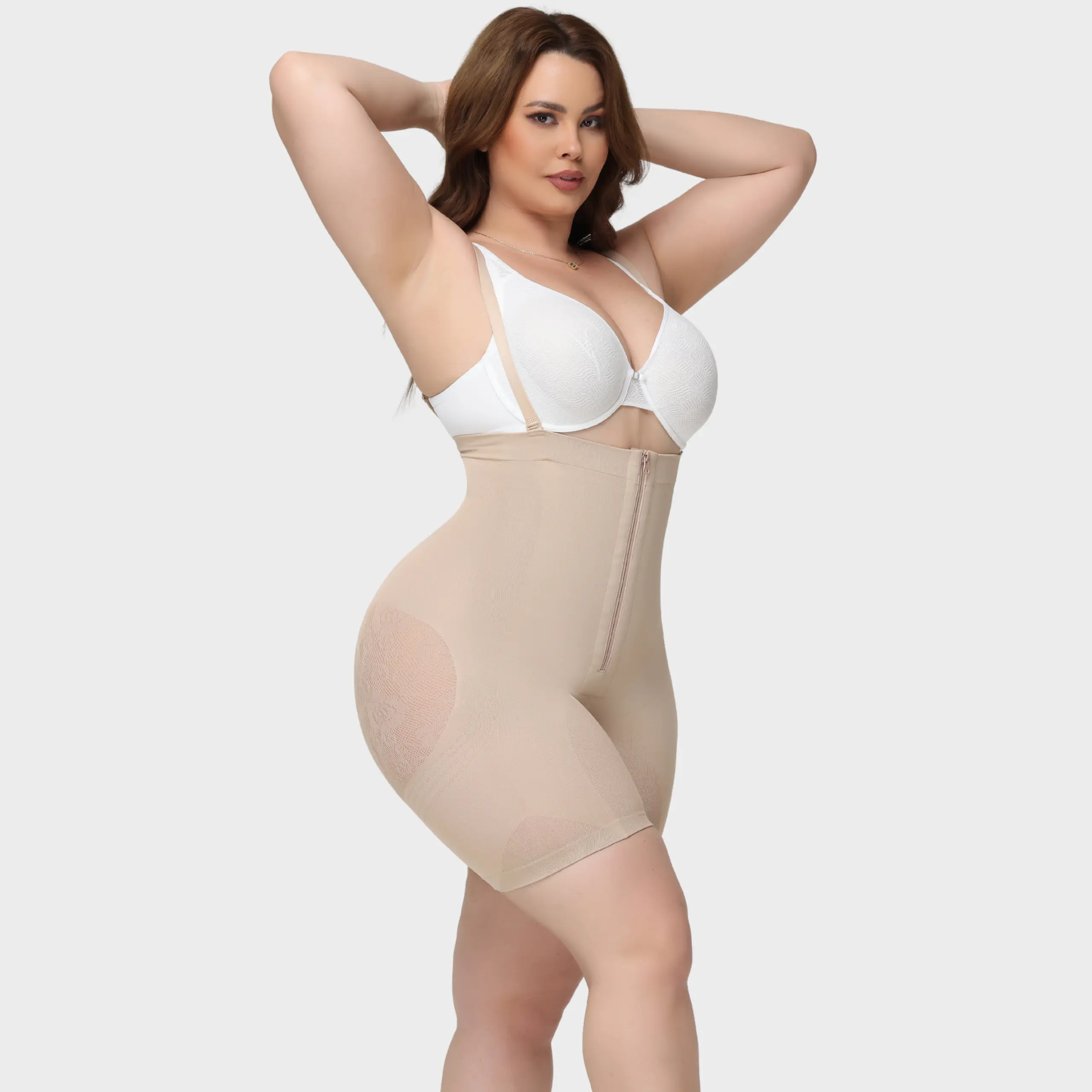 COOSHAPE Women's High-Waisted Sculpt Flow Pro Thin Compression Shapewear Shorts - Hip Enhancer, Body Contouring, Breathable, Adjustable Straps, Anti-Slip, Comfortable Fit, Hook Zipper, Rose Authentic Tag, Breathable Fabric, Stay‑Put Waistband
