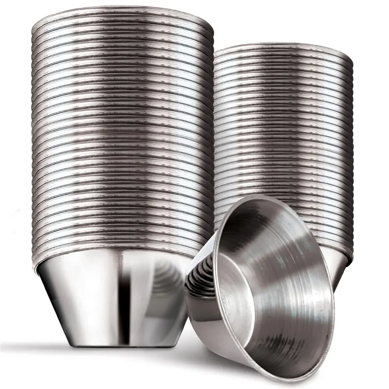 1.5 oz Stainless Steel Condiment Cups (24 Pack), Individual Portion Dipping Sauce Cups, Small Metal Ramekins for Ketchup, Marinara, BBQ Sauce, and More! Reusable Condiment Cups for Restaurants