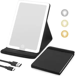 [New Deal] Lighted Travel Makeup MirrorVanity Cosmetic Mirror with Lights Rechargeable 1500mAh Battery  Modes Dimming LED Light