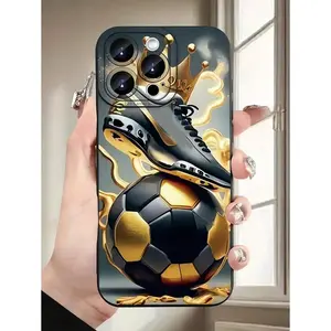 Soccer 1pc Black Crown Football Personalized Pattern Full Covered Shockproof TPU Phone Case Suitable For IPhone17/IPhone17 Air/IPhone17 Pro/IPhone17 Pro Max/16 Pro Max/15 Pro Max/14 Pro Max/13 Pro Max/12 Pro Max
