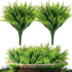 10-Bundle Artificial Boston Ferns - UV-Resistant Fake Outdoor Greenery for Home, Garden, Indoor/Outdoor Decor Decorative Fruit