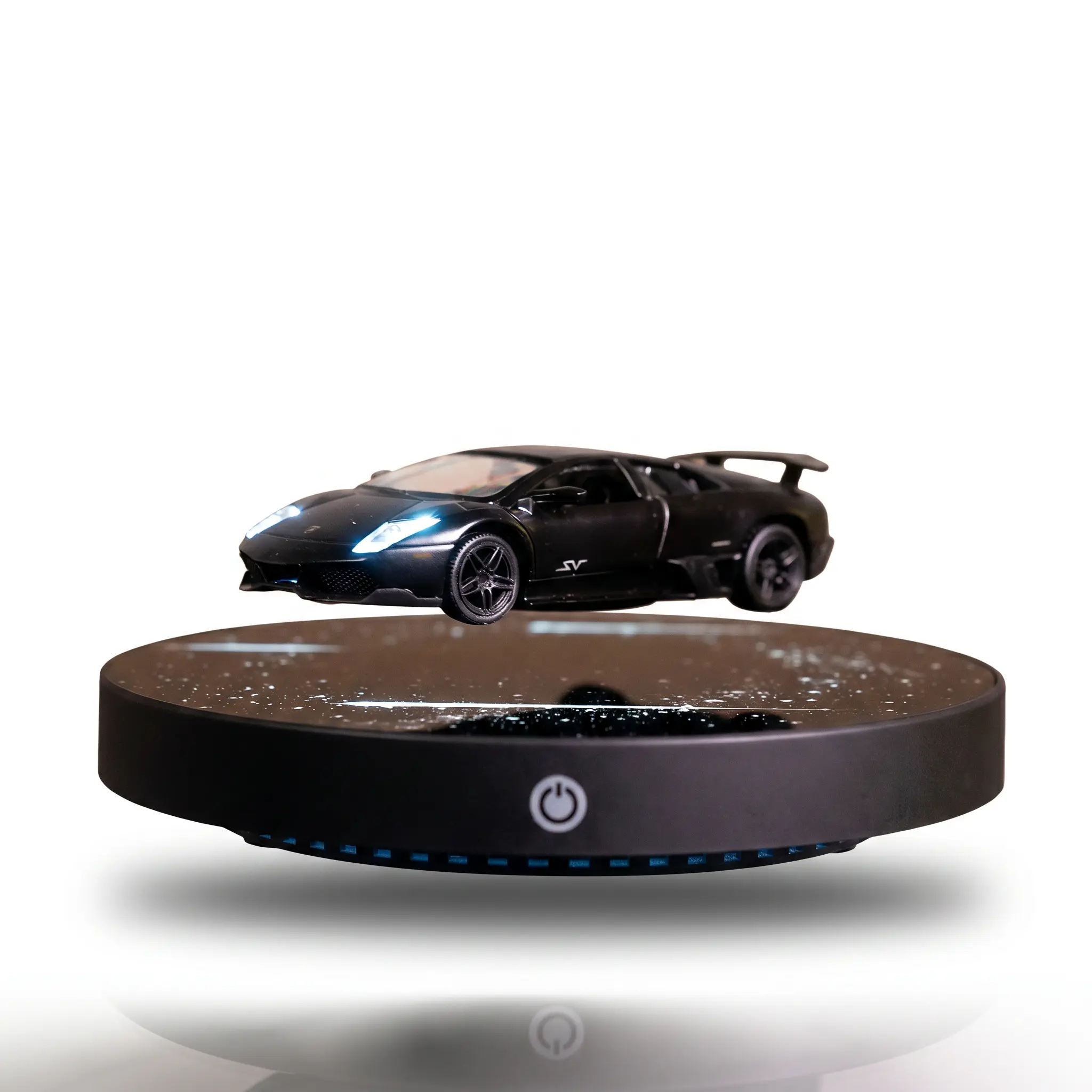Creative Floating Car Statue with Rotating Base - Switchable Lights, 360° Rotation, Modern Home Decor, Ideal Gift for Families