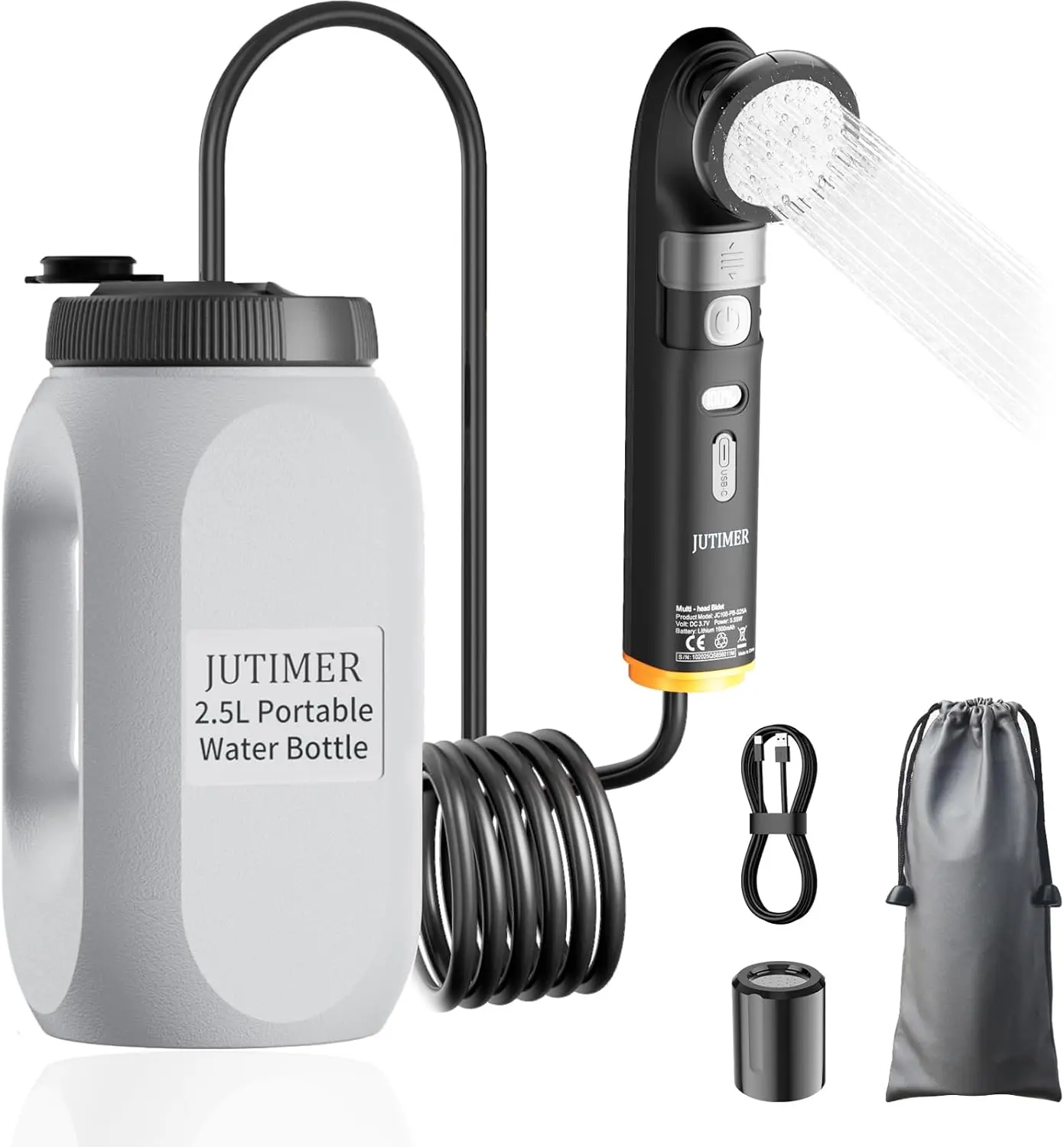 Portable Bidet & Shower for Travel, VITCOCO 2.5L&1600mAh Rechargeable Camping Shower, 2 Showerheads Bidet Sprayer, 2 Modes Waterproof Handheld Bidet, Outdoor Shower Kit for Hiking, Travel