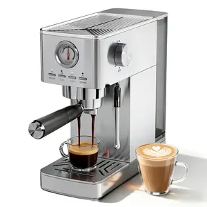 Espresso Machine, 20 Bar Visible High Pressure Gauge, 47 OZ Water Tank with Milk Frorther Silver, Gift for Coffee Machine Enthusiasts
