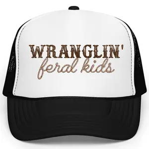 Wranglin' Feral Kids Trucker Hat for Women and Men - Funny Adjustable Cap for Mom - Western Style Snapback for Dad - Gift for Teacher
