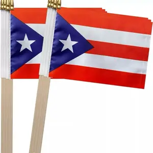 12 Pack Small Puerto Rican Flags on Wooden Stick 5x8 Inch Waterproof Patriotic Event Decorations, high quality