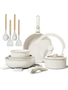 Mothers Day Gift 17Piece Cookware Frying Pan Set Nonstick Removable Handle Healthy Cookware Dishwasher Oven Safe Ideal for RV Home Kitchen Cooking