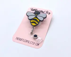 Bee Badge Reel - Lanyard - honeybee clip, bumblebee lanyard, carabiner, retractable, interchangeable topper, teacher lanyard, nurse RN gift