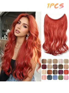 Hair Extension Invisible Wire Hair Extensions Curly Hair Light Reddish Brown Long Wavy Synthetic Hairpiece Transparent Wire Adjustable Headband For Women No Clip 20 Inch Secret Hairpiece Wavy Hairpieces