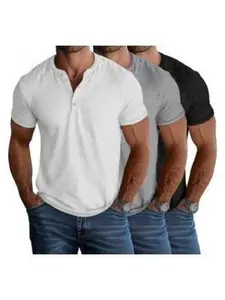 Men’s Muscle Fit Henley Button Shirt, Shape Slim Longline Crewneck Moisture Wicking T Shirt, Casual Streetwear Athletic Workout Daily Basic Tee
