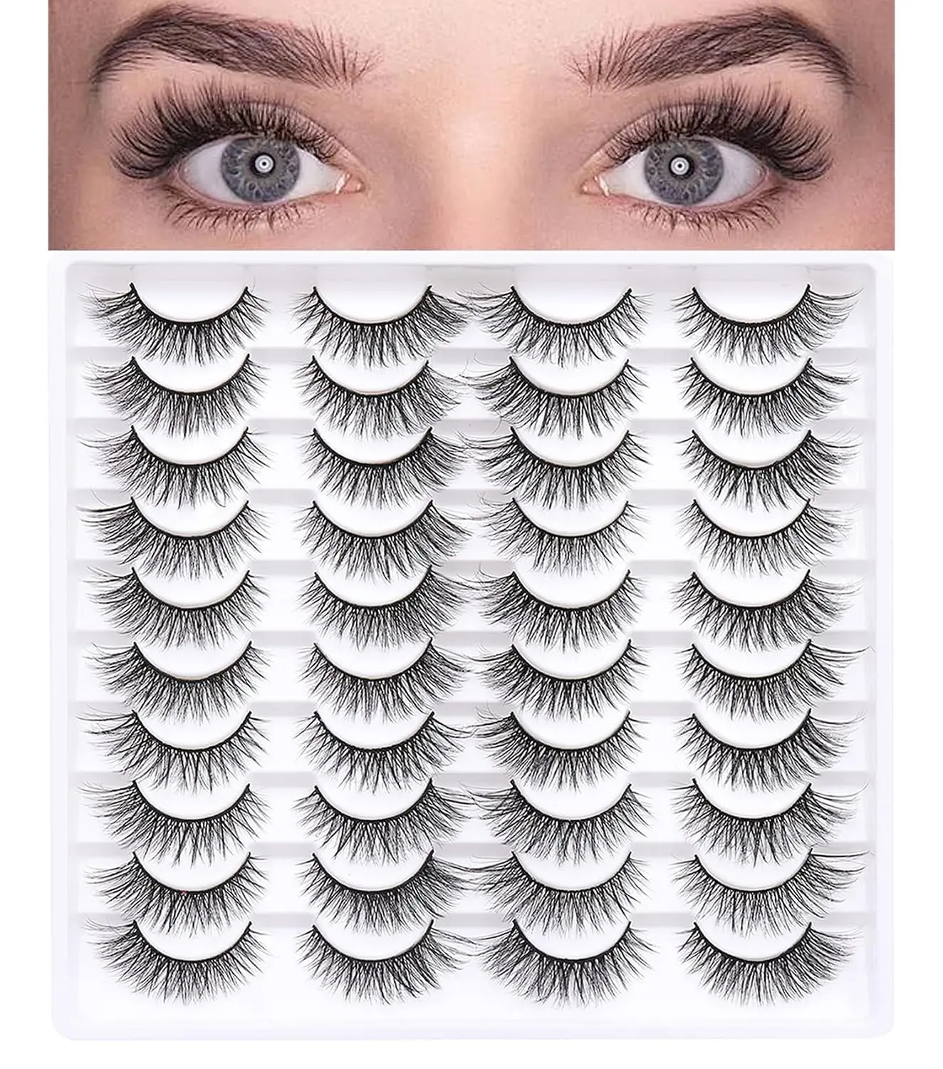 Azenlo False Eyelashes 20 Pairs 10-18mm Long Lashes Wispy Lashes Faux Mink Lashes 3D Fluffy Cat Eye Lashes （style 20-060)