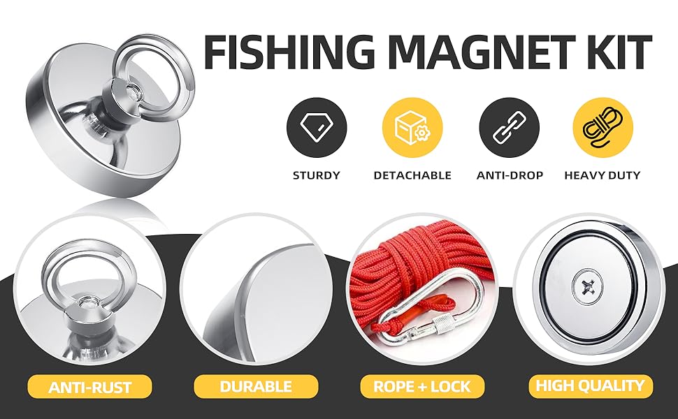 350lbs Extra Strong Heavy Duty Powerful Neodymium Search Magnet with Countersunk Hole - Metal Detecting, Salvage Outdoor Recovery Tool, Extra Strong Magnets, Heavy Duty Magnet