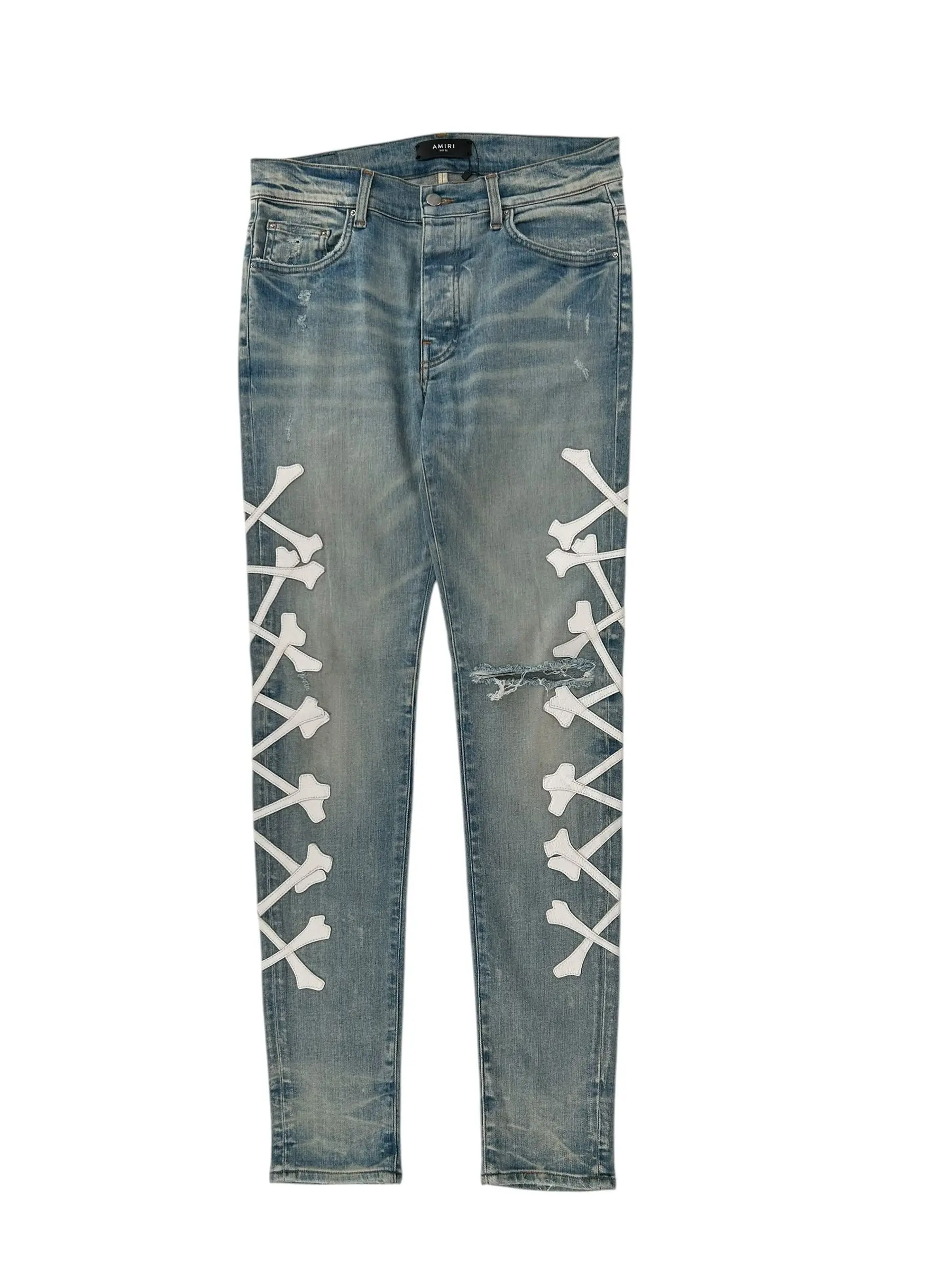 990830 Amiri White Bone Patch Denim Light Wash