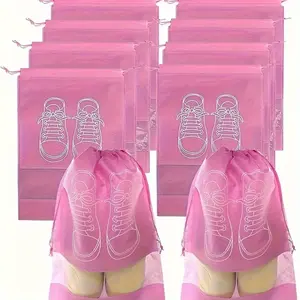 10PCS Large Shoe Bags for Travel Drawstring Shoe Pouch with Clear Window Durable Material for Secure Packing Pink Color