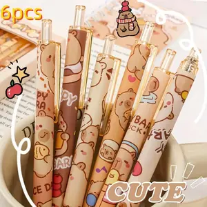 6-Pack Cute Capybara Pattern Ballpoint Pens, 0.5mm Ink, Student & Office Use, Daily Neutral Pens, Trendy Design