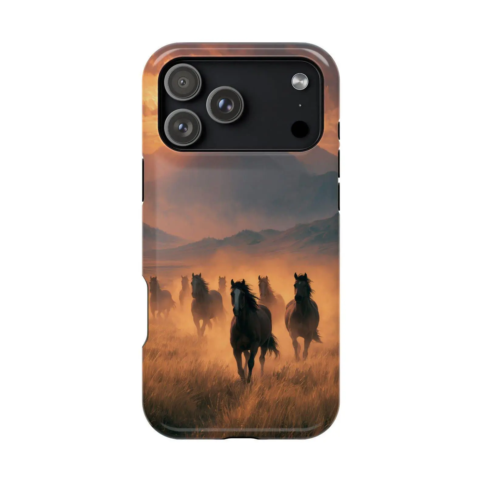 Wild Horses Galloping Tall Grass Field Phone Case: iPhone 17 17e 16 15 14 13 12 Pro Max Air | MagSafe Wireless Charging