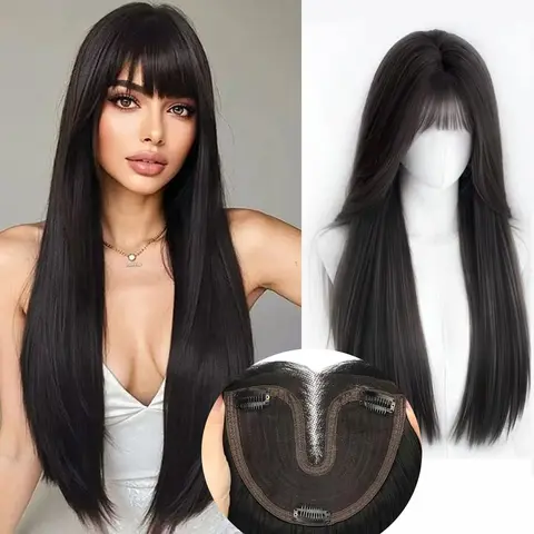 Women's Synthetic Fiber Lace Front Fashion Fluffy Wig - 16-22in Collar-Length, No Hair Net Needed, Top Hair Coverage, Volume Boost, Silky Straight Fluffy Layers, Highlighted, Natural Look, Heat Resistant