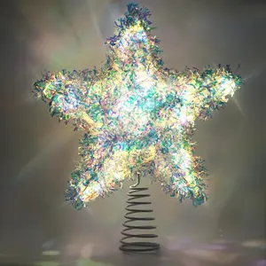 Christmas Tree Topper , Exquisite Christmas Decor, 10 Inch Shiny Iridescent Christmas Tree Decoration with 6H Timer, 20 Warm LED Lights for Xmas Tree, Holiday & Party, Indoor Decor