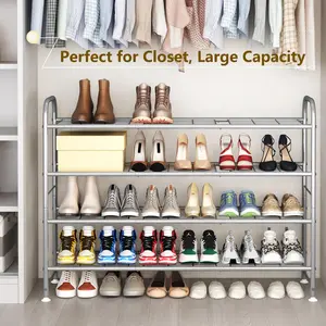 Shoe Rack 4 Tier Metal Storage Organizer for Closet Entryway,Living Room,Balcony,Office,Black Grey Deals For You Days