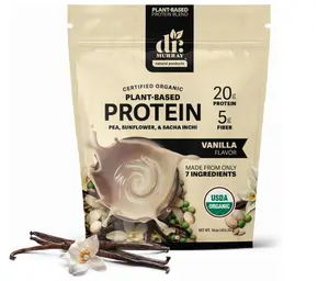 Dr. Murray's Organic Plant-Based Vanilla Protein Powder | USDA Organic Certified | 20g Protein, 5g Fiber | Pea, Sunflower & Sacha Inchi Protein