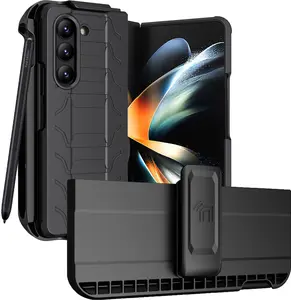 Case with Clip and S Pen Slot for Galaxy Z Fold 5 5G, Nakedcellphone Tactical Cover and Custom Belt Hip Holster Holder View Stand Combo for Samsung Z Fold5 Phone (SM-F946U, 2023)