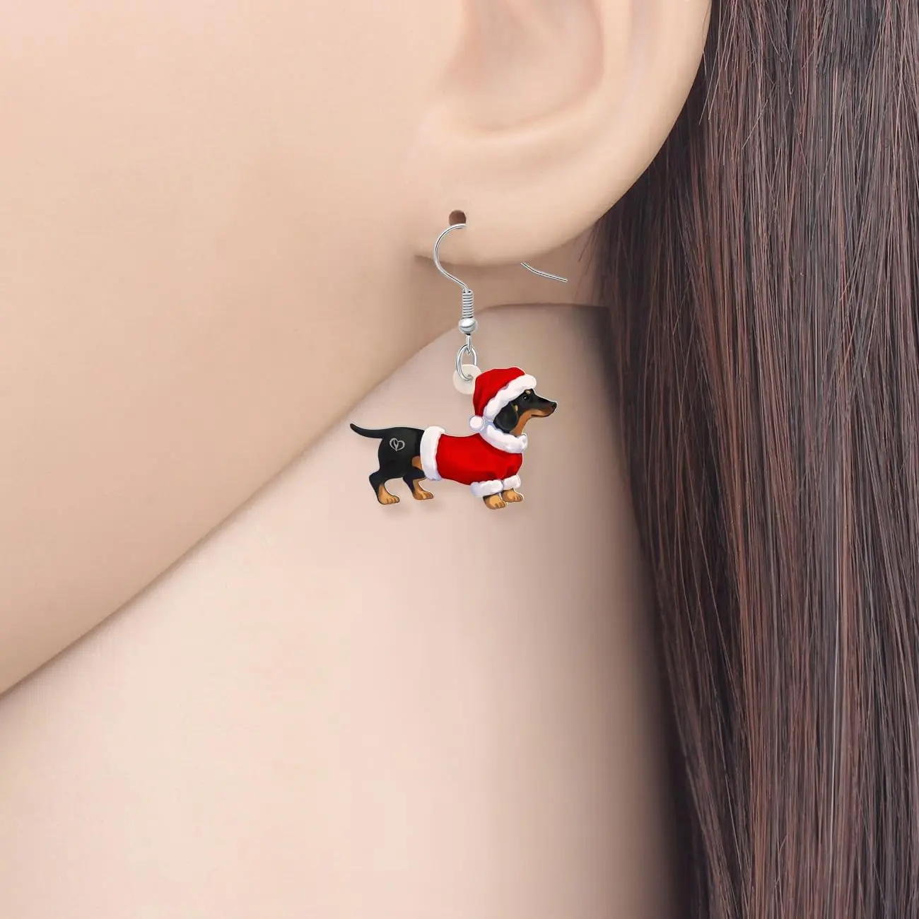Women's Acrylic Drop-Dangle Brown Dachshund Earrings, 33mm x 20mm Animal Costume Jewelry, Christmas Gifts & Holiday Decor Accessories, Brwon Dachshund, Two-Side Charm