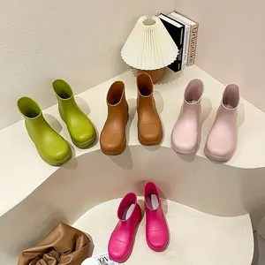 Women'S Rain Boots - Soft Comfortable EVA Material, Thick Sole for Traction, Round Toe Design, Solid Color (Black, Pink, Brown, Green) - Ideal for Rainy Seasons, Shoes Girl Footwear