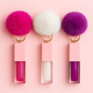 PomPom Lip Oil Keychain-Hydrating glossy