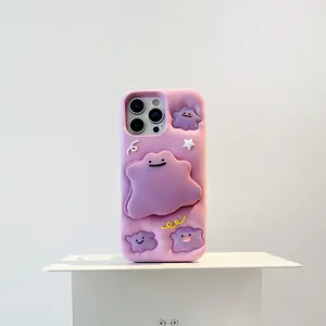 Funny 3D Cartoon Ditto Monsters Bracket Mirror Case For iPhone 17 16 15 14 13 12 Pro Max Soft Silicone Stand Holder Cover
