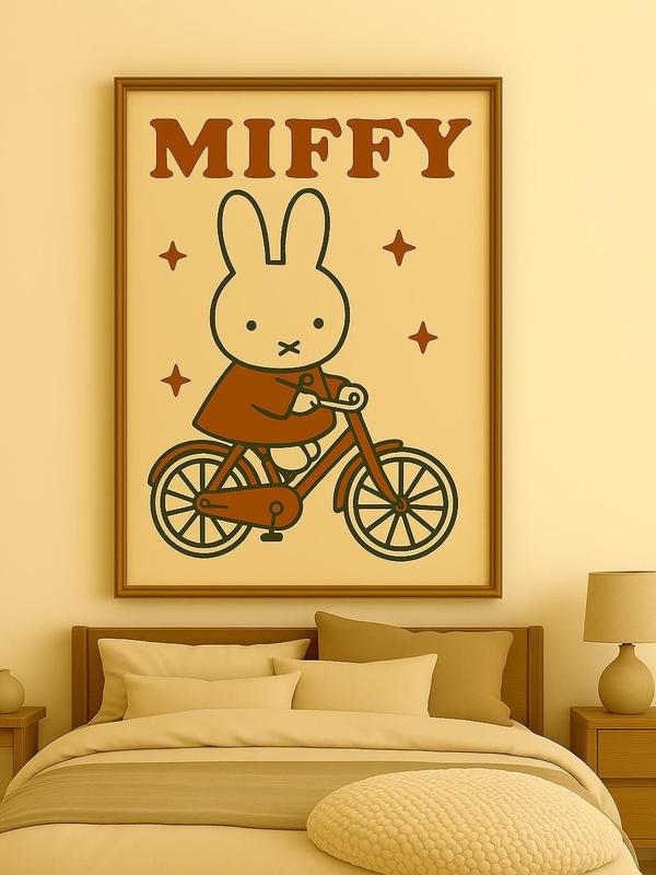Vintage Miffy Bicycle Print – Kids Room Decor Poster - Canvas